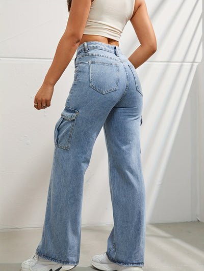 Jeans cargo bukser med høy midje