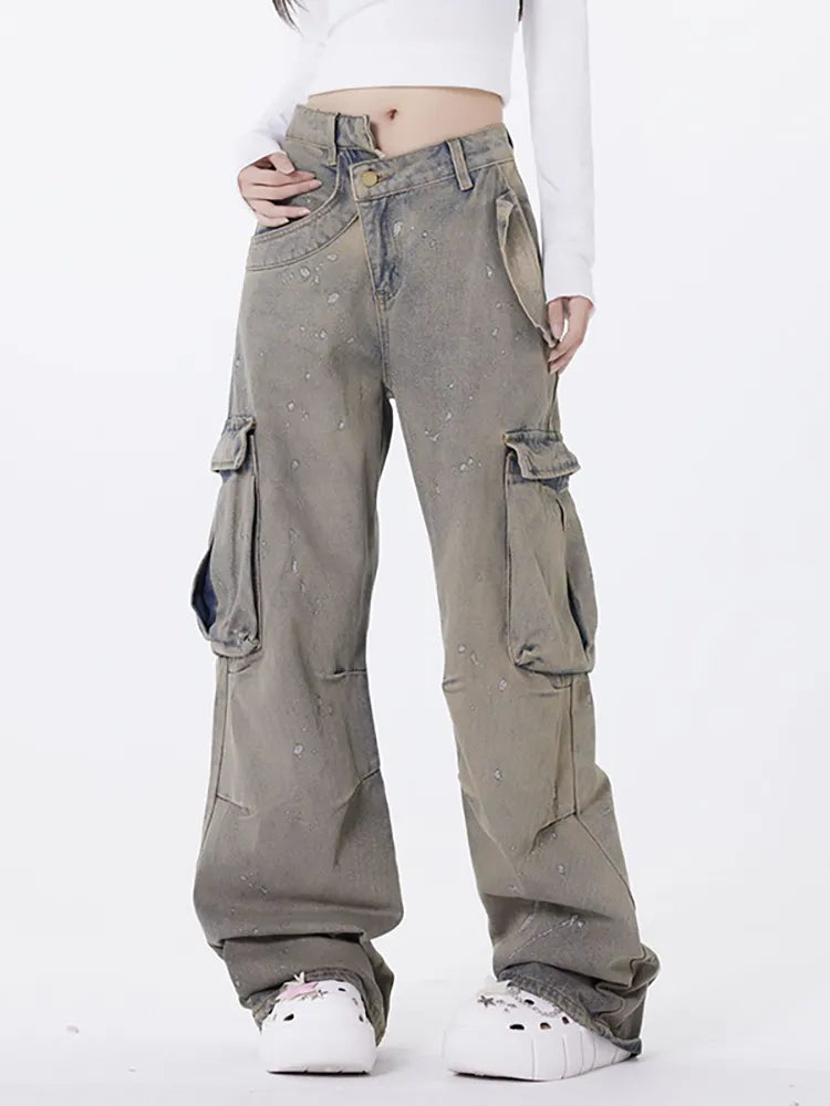 Retro asymmetrisk vaskede jeans