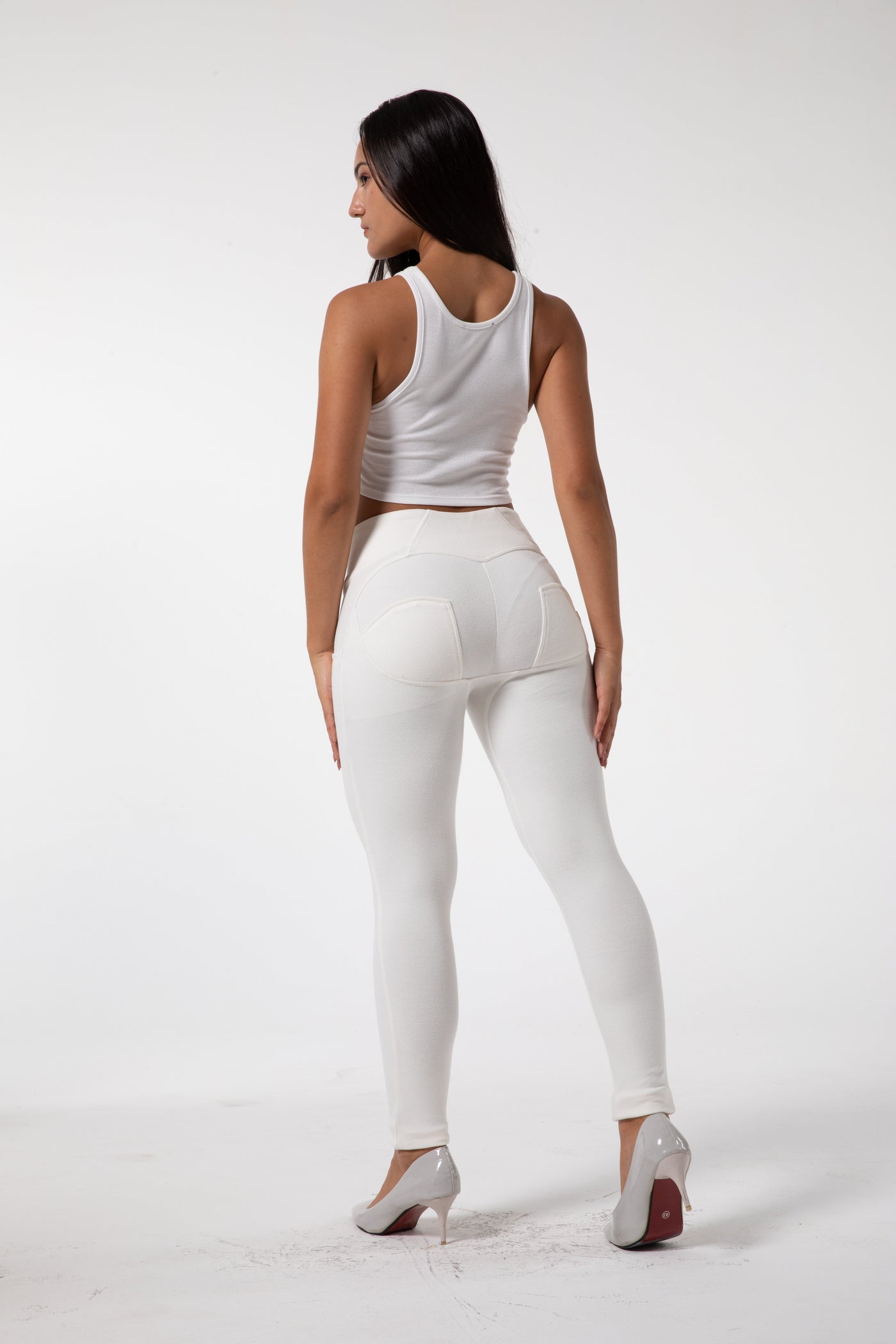 Tighte hvite leggings med høy midje