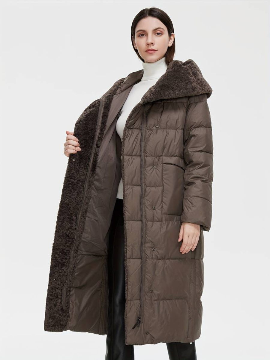 lang fluffy jakke med glidelås