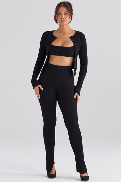 Ribbestrikket cardigan med leggings