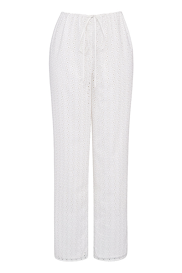 Vit broderie anglais bralette topp med bukser
