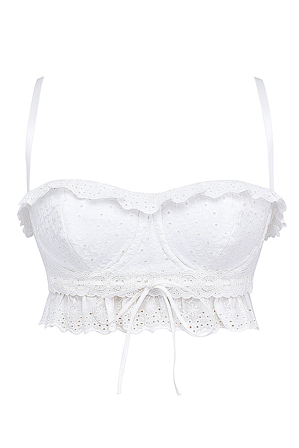 Vit broderie anglais bralette topp med bukser