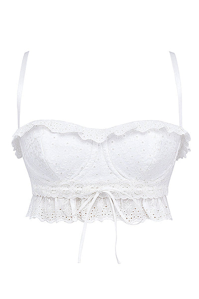 Vit broderie anglais bralette topp med bukser