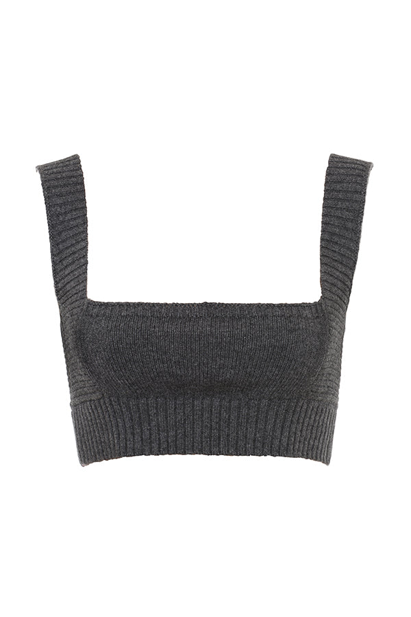 Antracitfarget cardigan i kashmirblanding med belte, bralette og bukser
