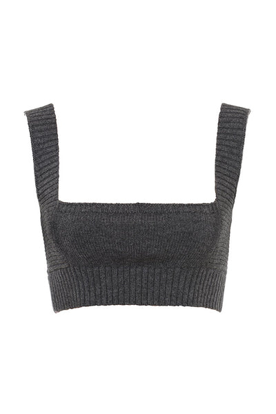 Antracitfarget cardigan i kashmirblanding med belte, bralette og bukser