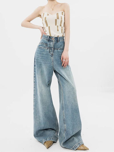 Høyt midjede jeans med vide ben