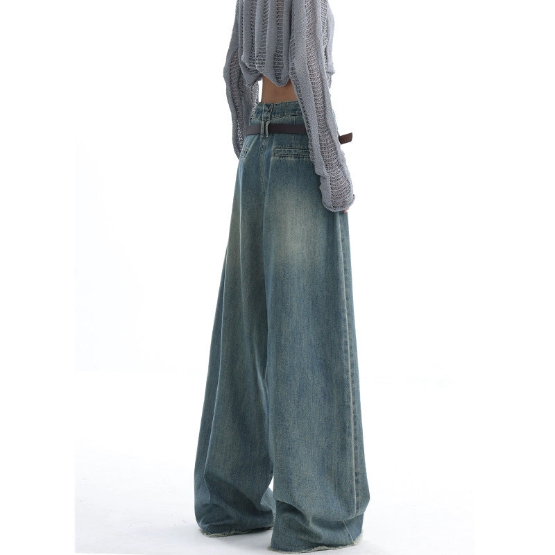Vaskede løse jeans med rå kant