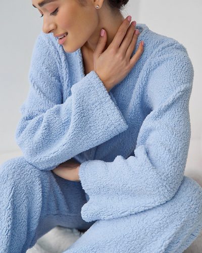 Blå langermet ullpyjamas for kvinner