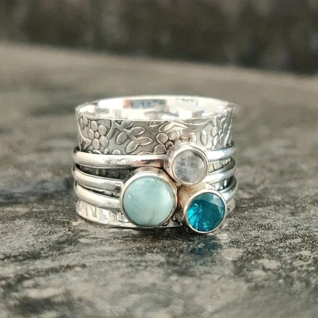 Vintage naturlige blå steiner ring