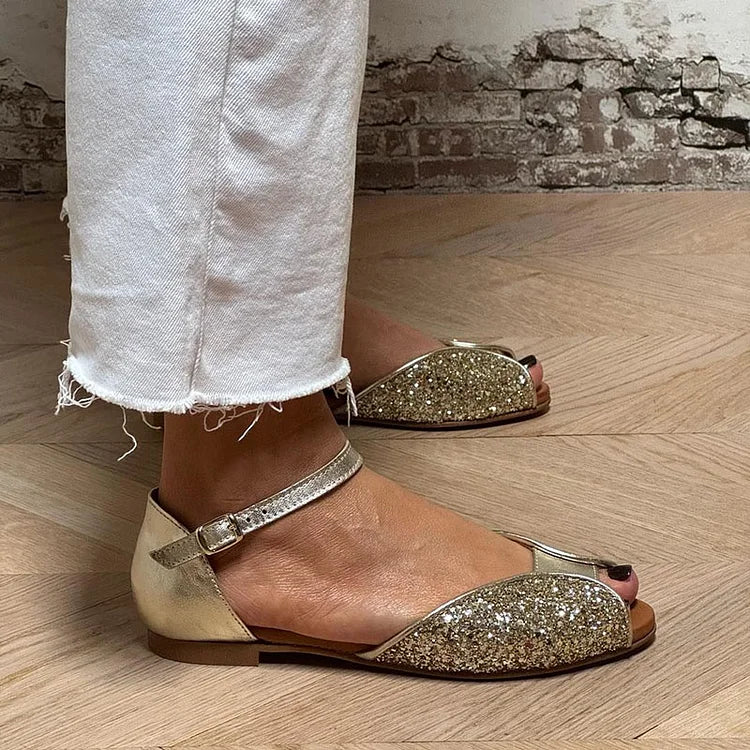 FLAVIA | Sandal Flat Glitterato Elegant og Glitrende