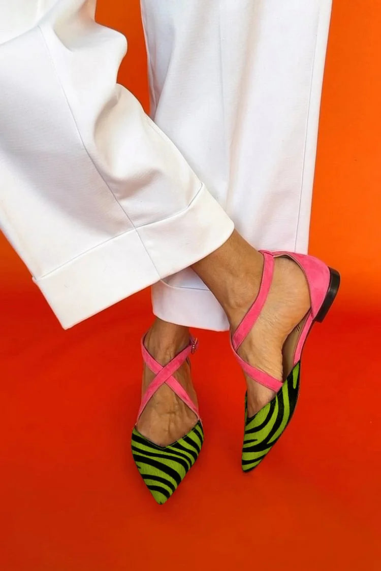 LUCREZIA | Elegante ballerinas med zebrastriper og rosa glamorøse stropper