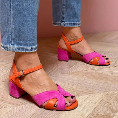 ISABELLA | Fargeblokk sandaler med komfortabel hæl for en chic og behagelig stil