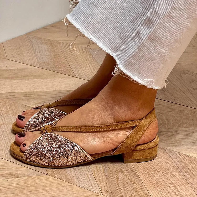 LUCREZIA | Elegante Glitrende Sandaler med Lav Såle for en Chic og Komfortabel Look