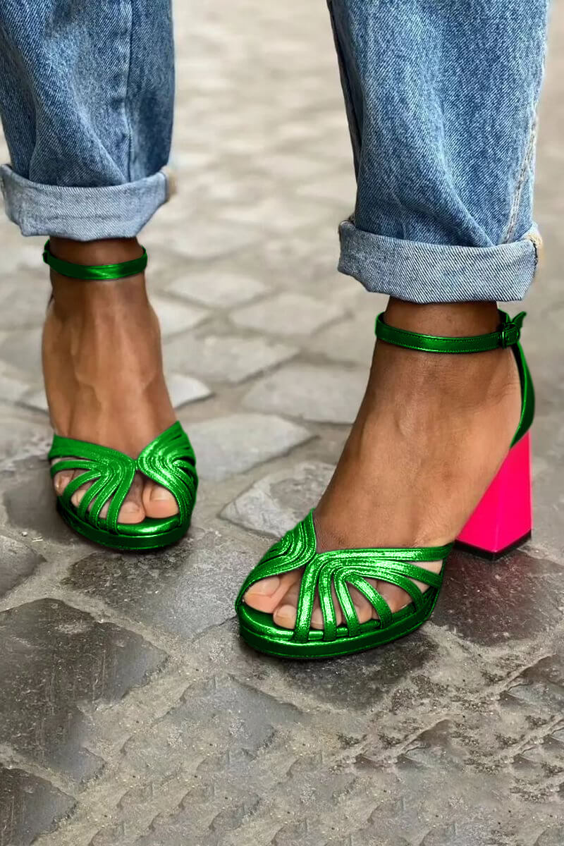 LUMA | Elegant Metallic Sandal med Fluorescerende Hæl for en Unik Stil