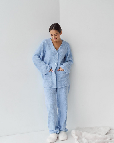 Blå langermet ullpyjamas for kvinner