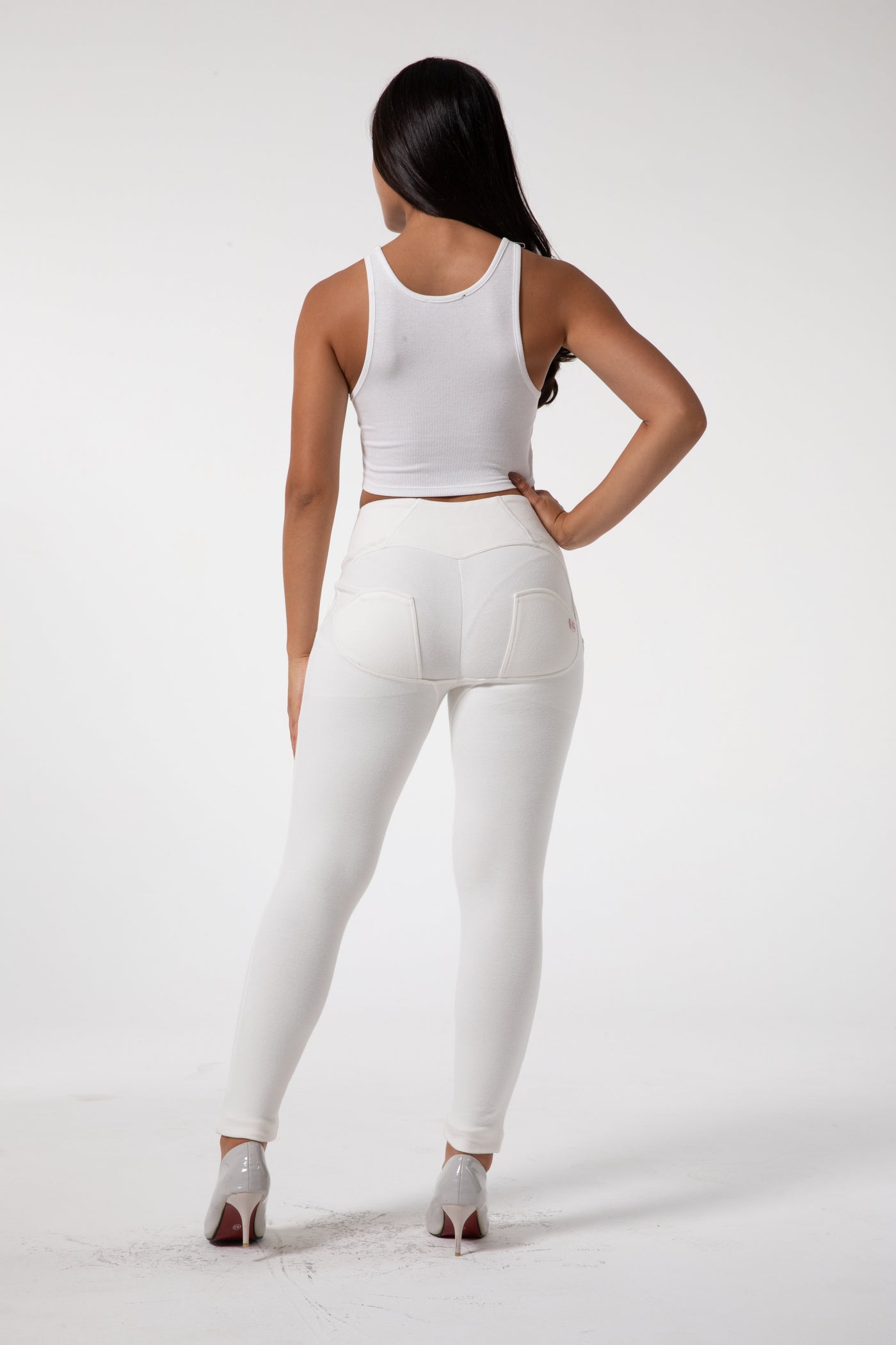 Tighte hvite leggings med høy midje