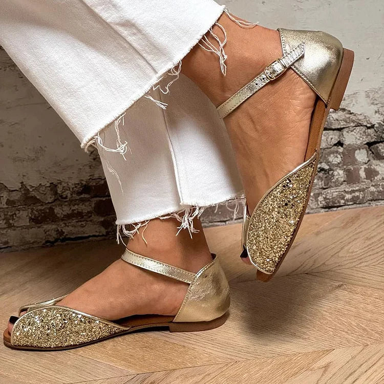 FLAVIA | Sandal Flat Glitterato Elegant og Glitrende
