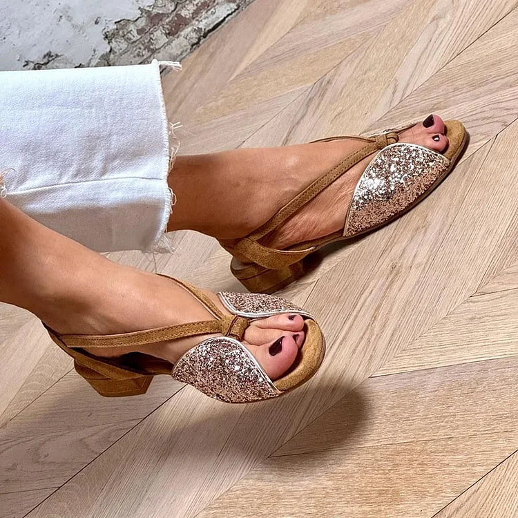 LUCREZIA | Elegante Glitrende Sandaler med Lav Såle for en Chic og Komfortabel Look