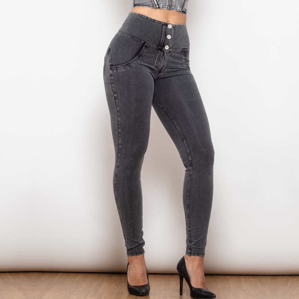 Grå tight jeans med høy midje