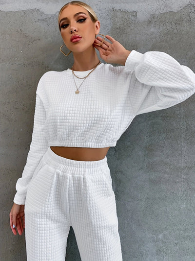 Strukturert cropped sweatshirt og bukser for kvinner