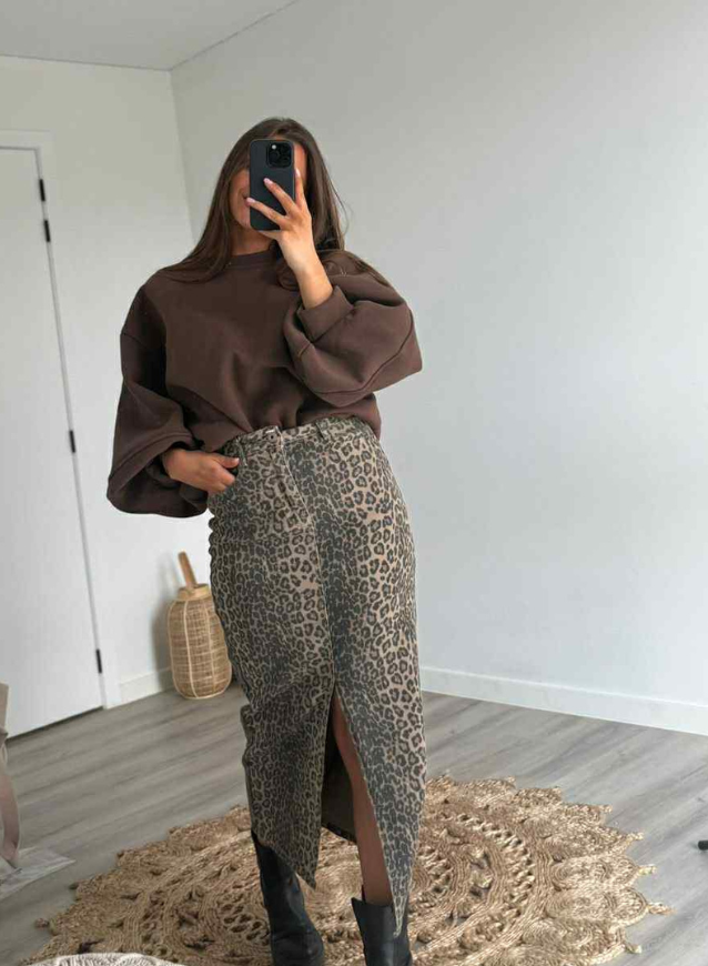 Amina - Jeans Leopard Skjørt