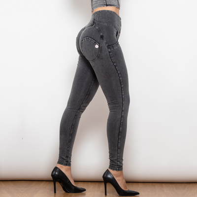 Grå tight jeans med høy midje