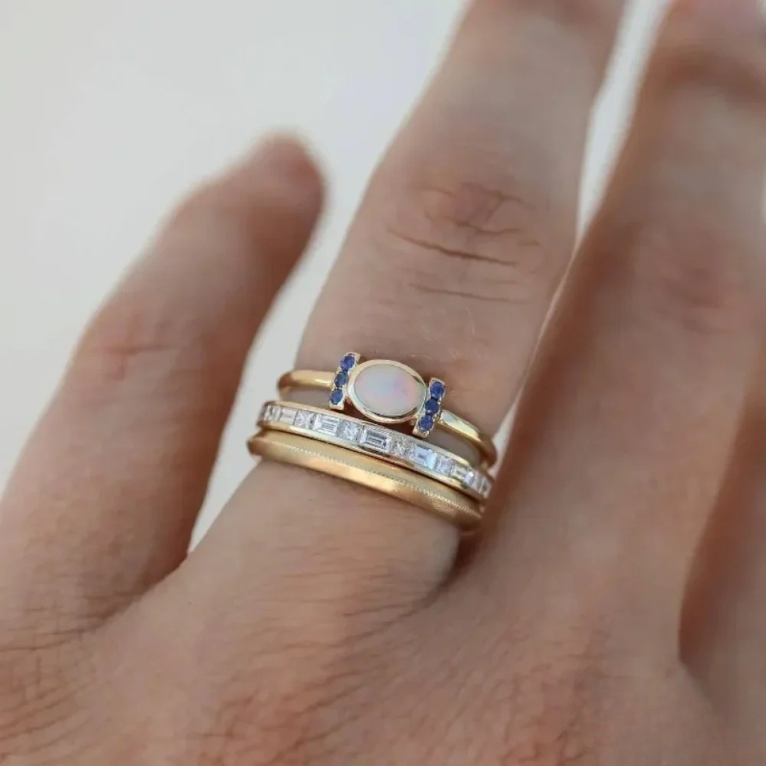 vintage ringsett i gull med opal