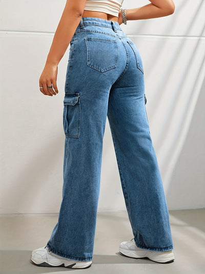 Jeans cargo bukser med høy midje