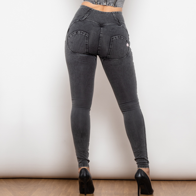 Grå tight jeans med høy midje