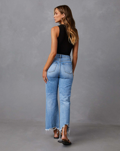 Høyt midje ripped jeans med vide ben