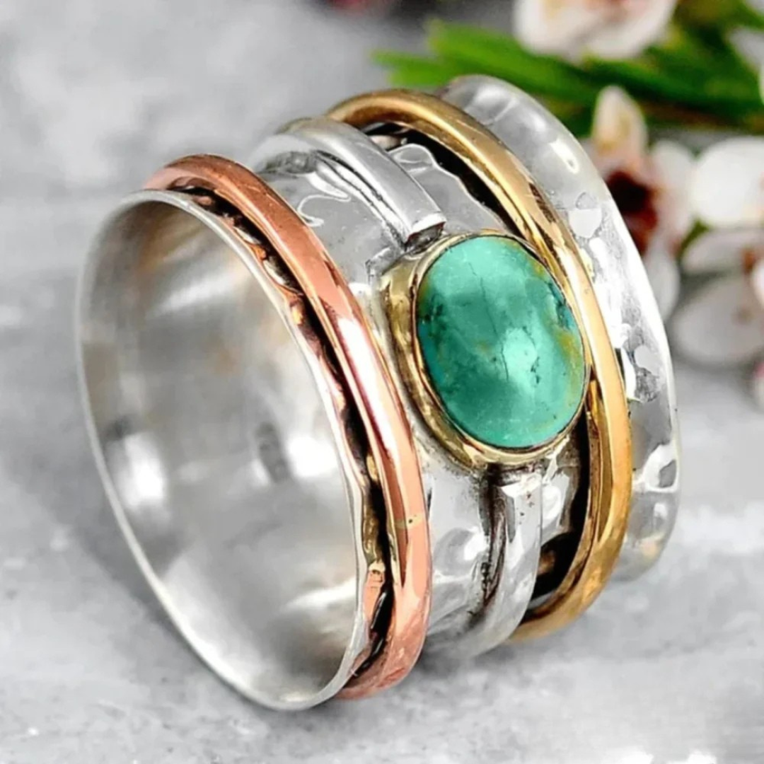 Vintage ring i gull og sølv med turkis