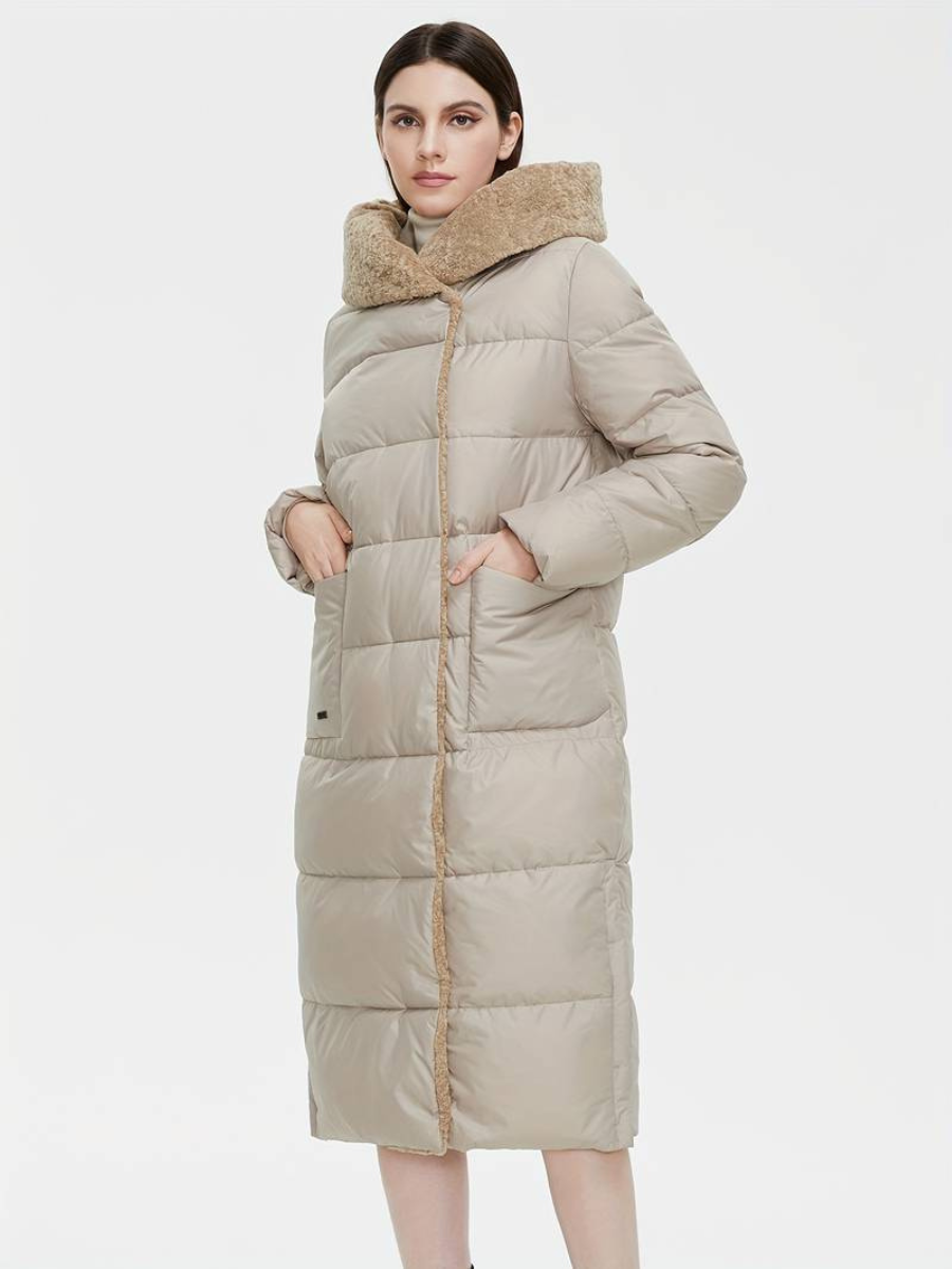 lang fluffy jakke med glidelås