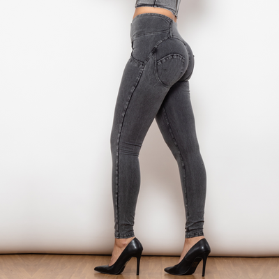 Grå tight jeans med høy midje