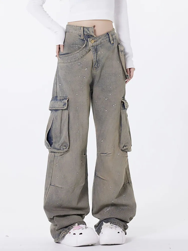 Retro asymmetrisk vaskede jeans
