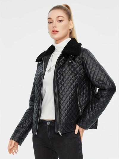 Quiltet fluffy jakke med argyle-mønster