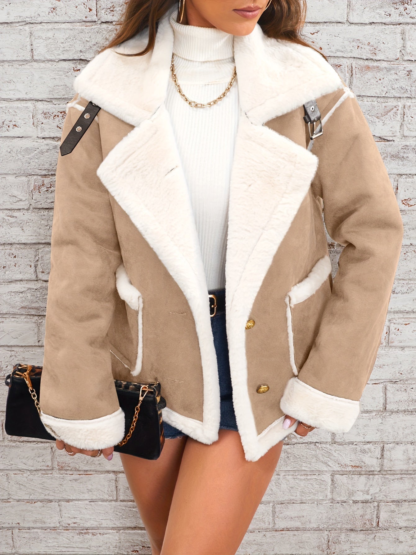 Lapel plysch jakke