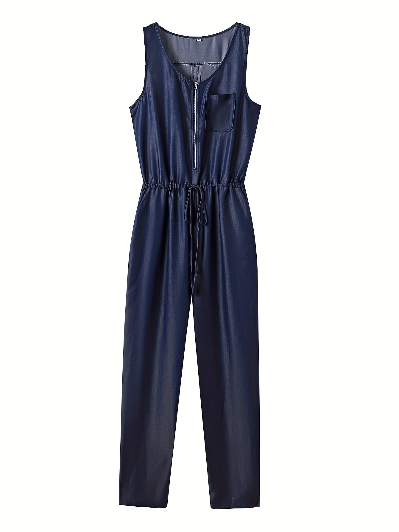 Denim jumpsuit med glidelås foran og belte i midjen