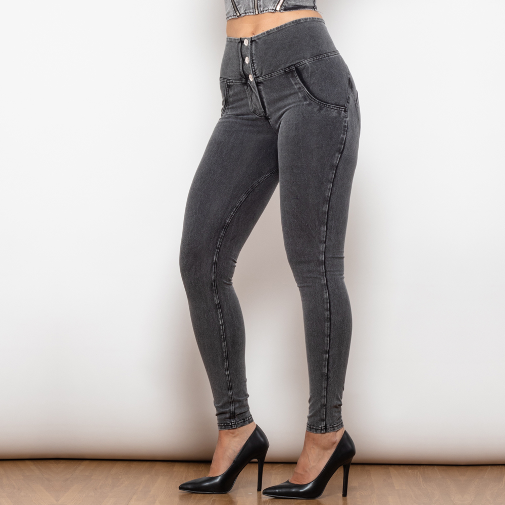 Grå tight jeans med høy midje