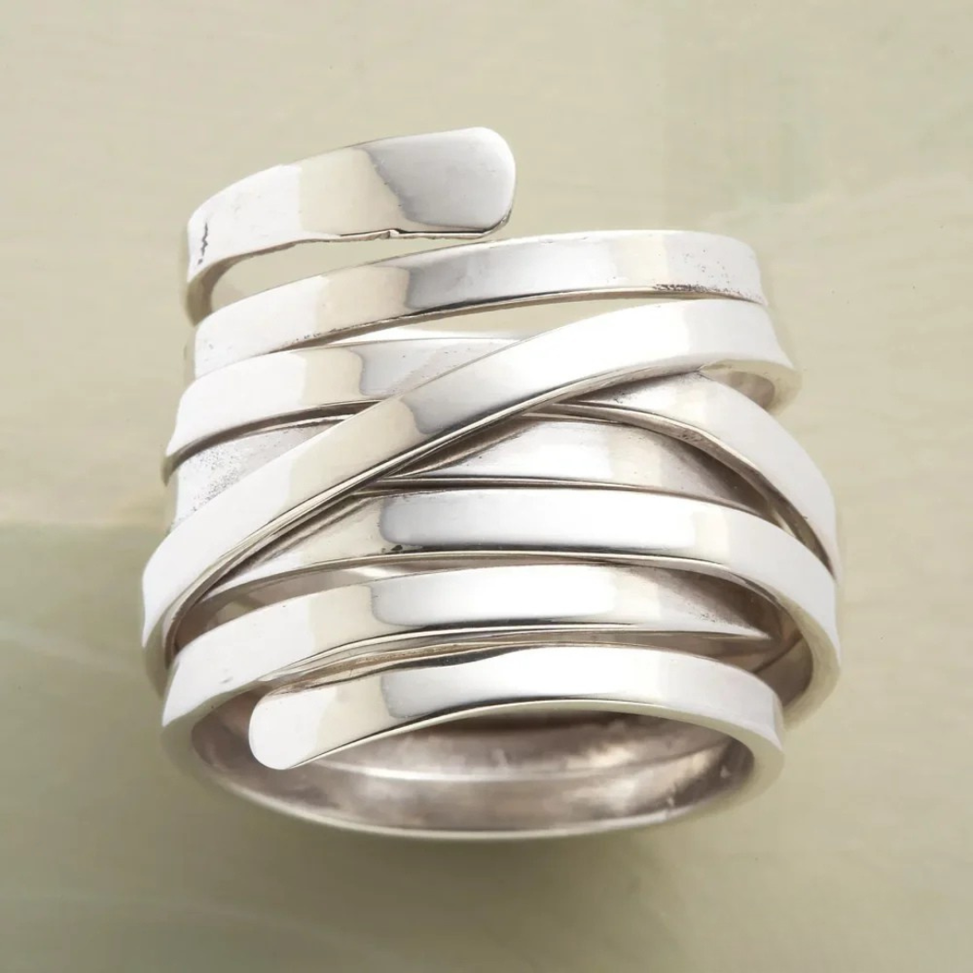 Vintage Tykk Lag Sølv Ring