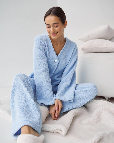 Blå langermet ullpyjamas for kvinner
