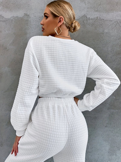 Strukturert cropped sweatshirt og bukser for kvinner