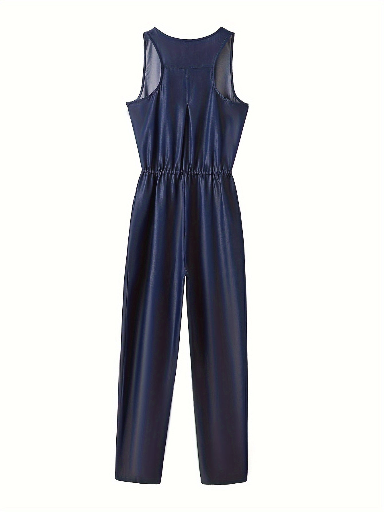 Denim jumpsuit med glidelås foran og belte i midjen