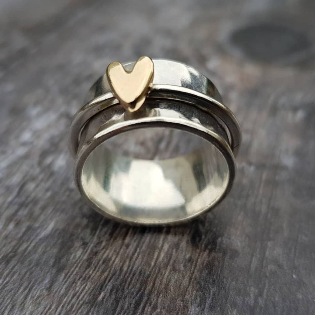 Sølv Ring med Vintage Gull Hjerte