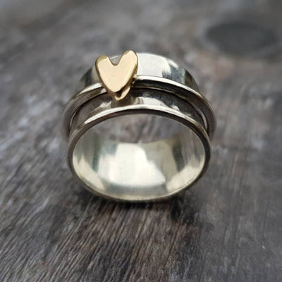 Sølv Ring med Vintage Gull Hjerte