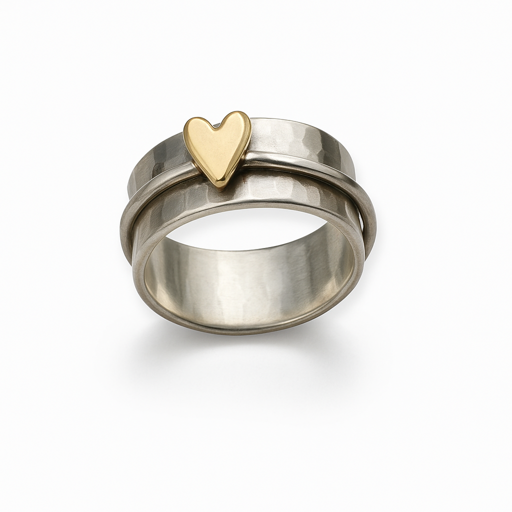 Sølv Ring med Vintage Gull Hjerte