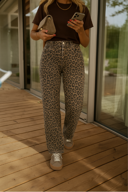 Nadine™ | Leopard bukser med høy liv