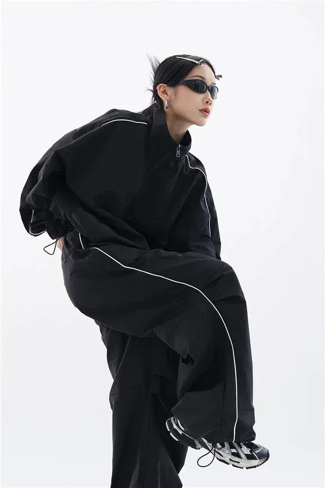 Oversized sporty svart treningsdrakt