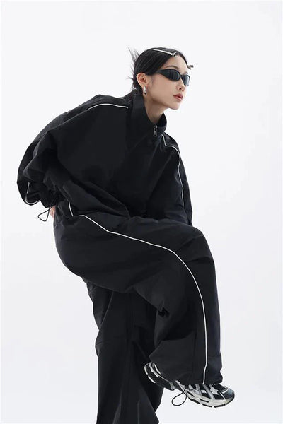 Oversized sporty svart treningsdrakt