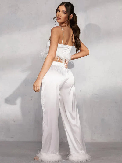 Camisole-set med fjær